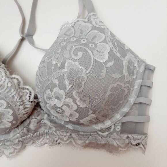 LA SENZA Beyond Sexy Push-up Bra Floral Lace & Rhinestones Grey Sz 36C - Picture 5 of 16